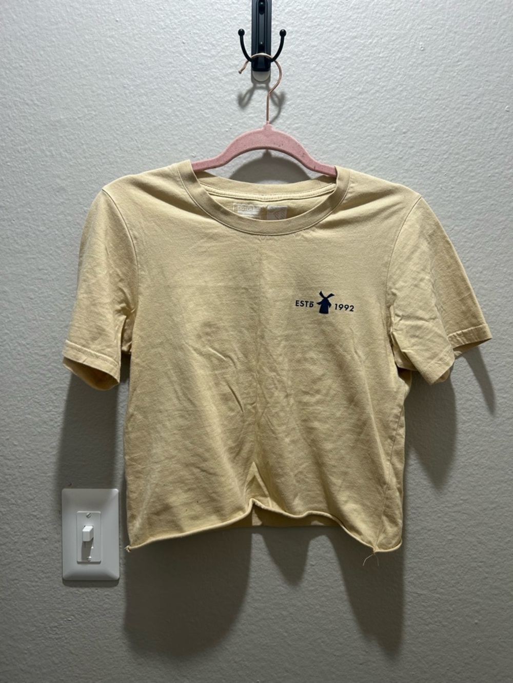 Dutch Bros Pale Yellow Crewneck Tee with White Label